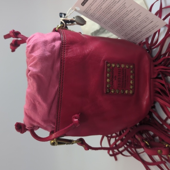 Campomaggi Secchiello Fringe Crossbody Pouch NWT Pink - Picture 4 of 5